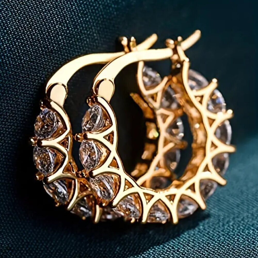 Huggie Hoop MAJOR BLING Earrings #1421 gold tone clear stone